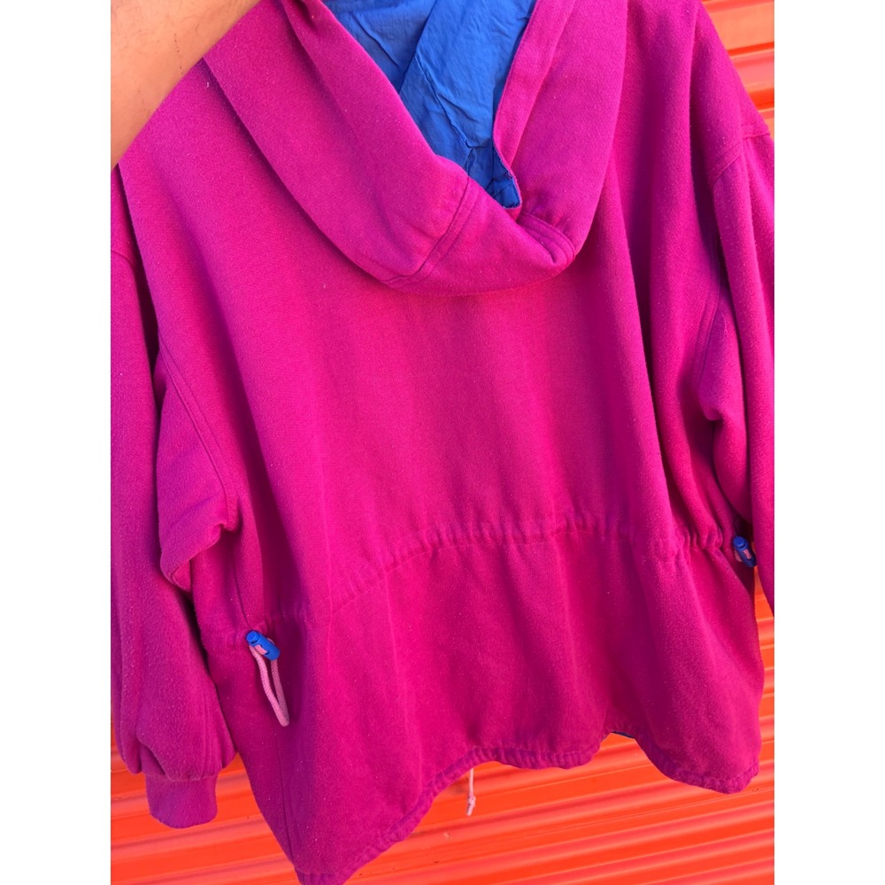 Vintage North Crest Reversible Hooded Jacket Magenta Blue Fleece Windbreaker OS